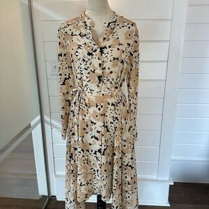 St. John Black and Cream Floral Long Sleeve Dress